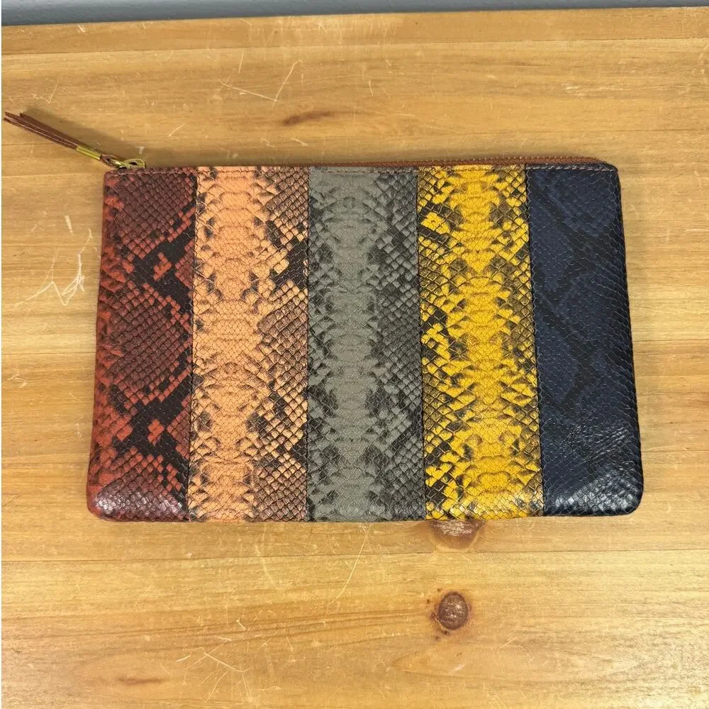 New Madewell The Leather Pouch Clutch: Colorblock Snake Embossed Edition